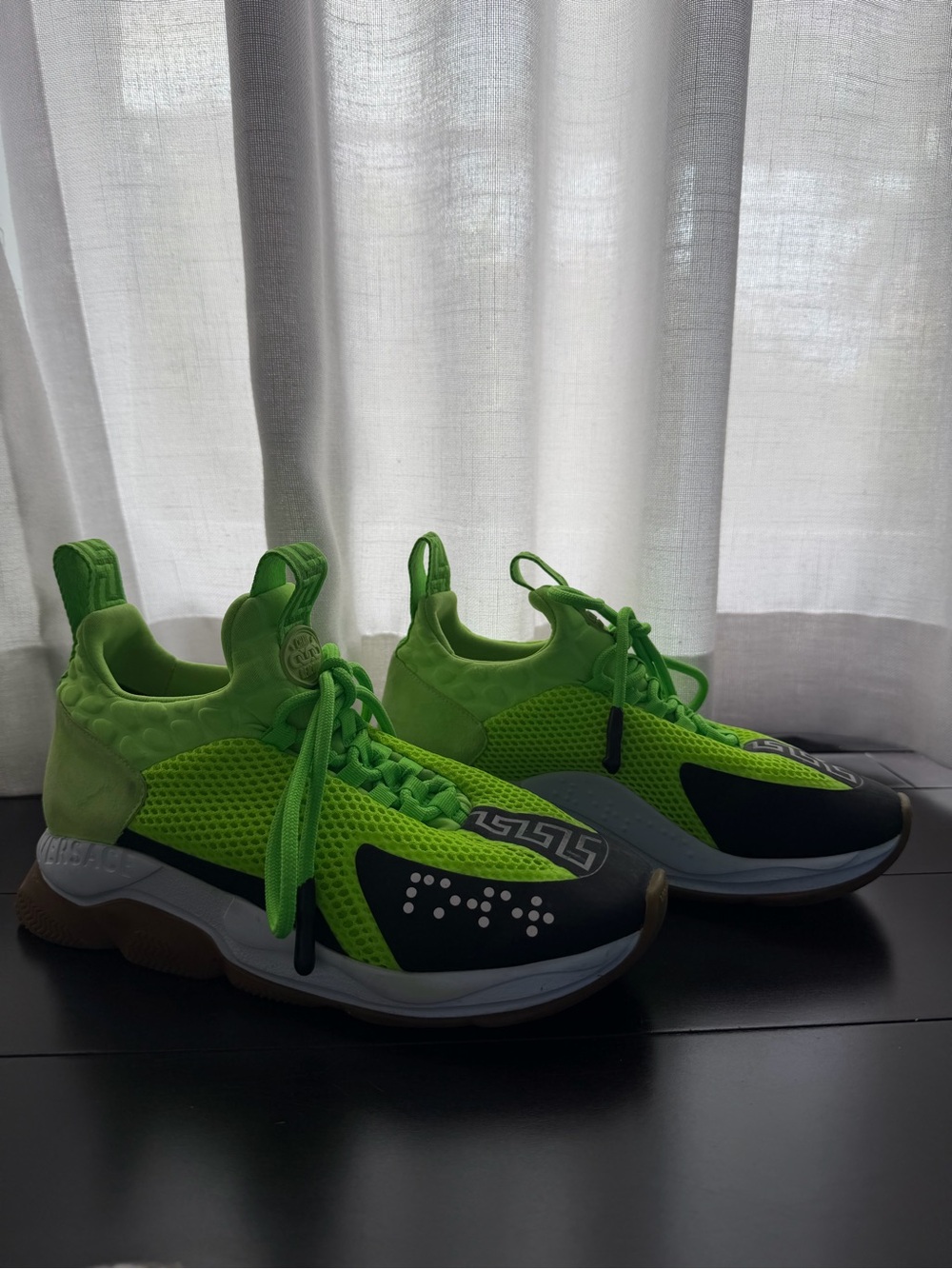 Versace Bright Green Mesh & Suede Sneakers
